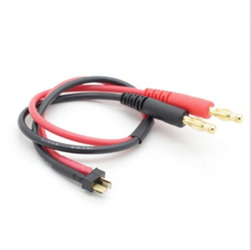 VUNIVERSUM 1x Original Lipo Akku Premium Ladekabel mit Mini T-Dean 2Pin Stecker Schwarz auf 2X 4mm Bananenstecker Goldstecker 30cm 14AWG Silikon Kabel RC Modellbau von VUNIVERSUM