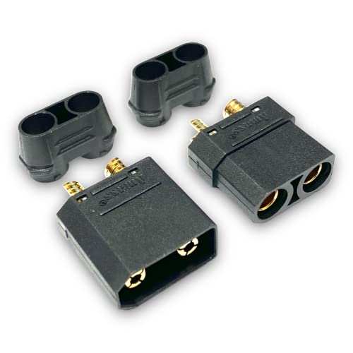 VUNIVERSUM 1x Paar Original Amass XT90H XT90 Hochstrom Premium Goldstecker Schwarz Verpolungsicher Stecker Buchse mit Schutzkappen Male Female 90A RC Modellbau von VUNIVERSUM