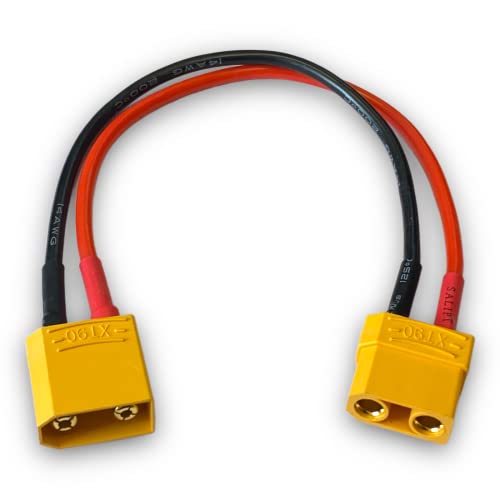 VUNIVERSUM 1x Stück Premium XT90 Verlängerung Kabel Stecker auf Buchse Male auf Female Hochstromstecker Goldstecker Adapterkabel 20cm 14AWG für Lipo Akku Batterie von VUNIVERSUM