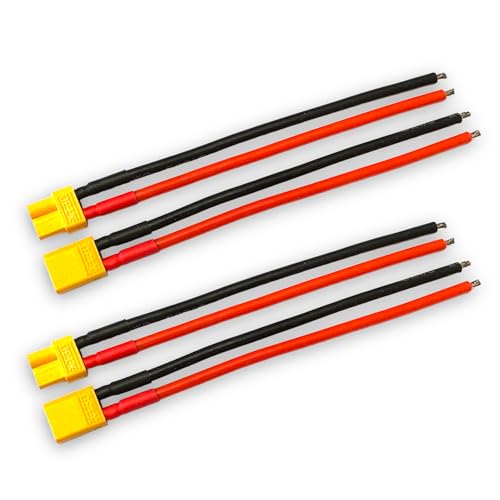 VUNIVERSUM 2 Paar (4 Stück) Premium XT30 Stecker + Buchse (Male-Female) inkl. 10cm 16AWG Kabel Adapterkabel Goldstecker für Lipo Akku Batterie Modellbau RC Copter von VUNIVERSUM