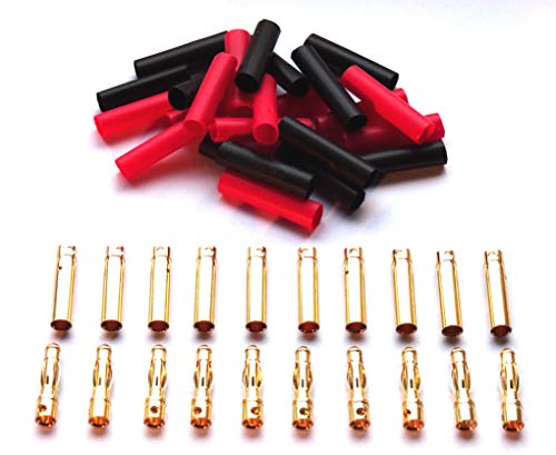 VUNIVERSUM 20 Paar (40 Stück) 4mm 4 mm 4.0mm 4,0mm Goldkontaktstecker Steckverbinder Goldstecker Stecker Buchse inkl. Polyolefine Schrumpfschlauch Schrumpf für Lipo Akku ESC von VUNIVERSUM