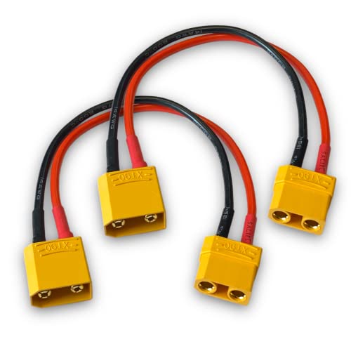 VUNIVERSUM 2X Stück Premium XT90 Verlängerung Kabel Stecker auf Buchse Male auf Female Hochstromstecker Goldstecker Adapterkabel 20cm 14AWG für Lipo Akku Batterie von VUNIVERSUM