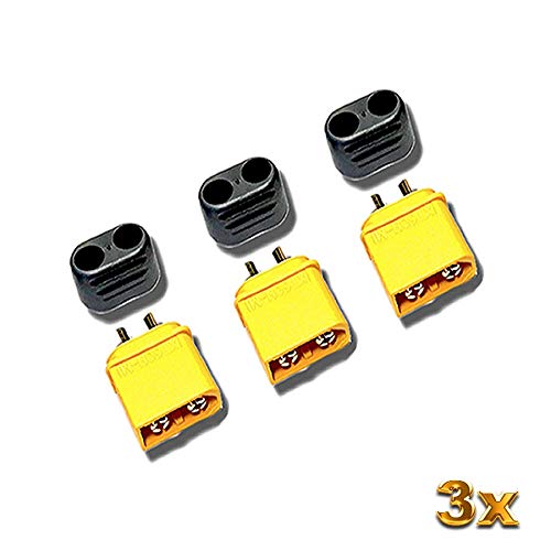 VUNIVERSUM 3 Stück Original Amass Premium XT60H XT60 Goldstecker Stecker Male Mänlich inkl. Kabel Schutzkappen 2Pin Verpolsicher Hochstromstecker 60A für Lipo Akku RC von Mr. Stecker Modellbau® von VUNIVERSUM