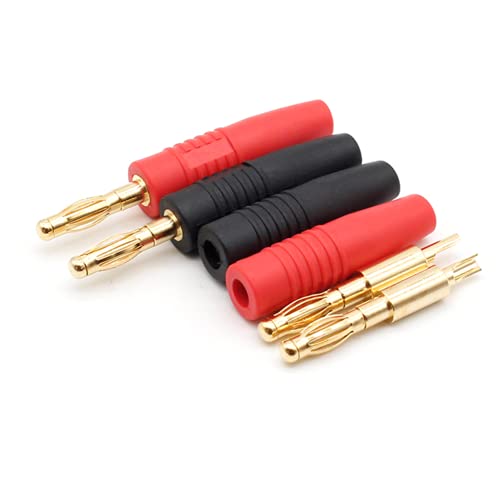 VUNIVERSUM 4 Paar (8 Stück) 4mm Banana Stecker Bananenstecker Goldstecker Steckverbinder für Ladegerät Ladekabel Labor Rot Schwarz DIY Stifte Modellbau von VUNIVERSUM