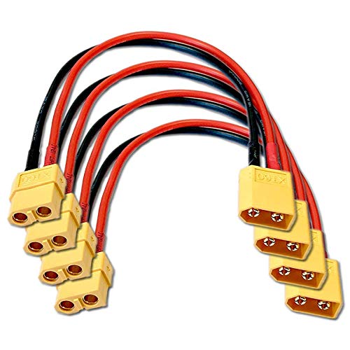 4X Stück Premium XT60 Verlängerungskabel Stecker auf Buchse Male auf Female Hochstromstecker Goldstecker Adapterkabel 20cm 14AWG für Lipo Akku Batterie Modellbau Verlängerung von VUNIVERSUM