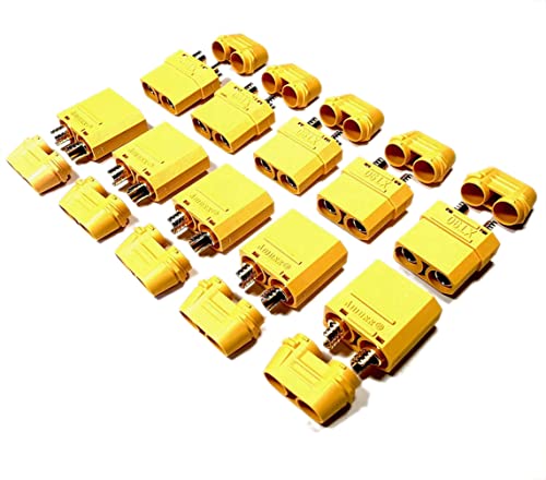 VUNIVERSUM 5 Paar (10 Stück) Original Amass XT90 XT90H Hochstrom Premium Goldstecker Verpolungsicher Stecker Buchse mit Schutzkappen Male Female 90A Modellbau von VUNIVERSUM