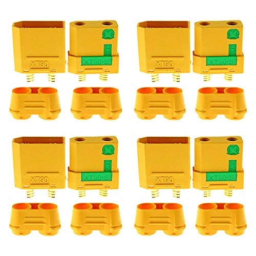 VUNIVERSUM 5 Paar 10 Stück Original Amass XT90S XT90 Antiblitz Hochstrom Premium Goldstecker Verpolungsicher Stecker Buchse mit Schutzkappen Male Female 90A RC Modellbau von VUNIVERSUM