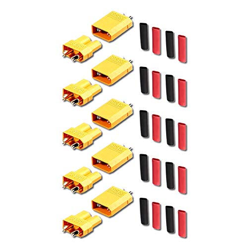 VUNIVERSUM 5 Paar 10 Stück Original XT30 Goldstecker Stecker Buchse Männlich Weiblich Rundstecker Male Female Verpolsicher Steckverbinder Netzstecker inkl. Schrumpfschlauch Lipo Akku Modellbau DIY von VUNIVERSUM