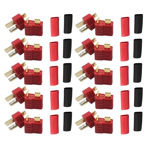 VUNIVERSUM 5 Paar T-Dean XT männlicher weiblicher 2Pin Steckverbinder Goldstecker mi Schrumpf für RC Modell Multicopter Flugzeug Auto Boot Drohne (XT-Deans) von VUNIVERSUM