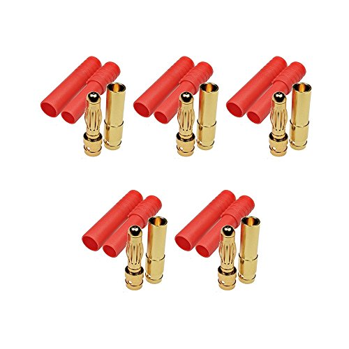 VUNIVERSUM 5 Stück Original HXT 4,0mm 4mm 4.0mm Hochstrom Premium Goldstecker Verpolungsicher Stecker Buchse Male Female für Lipo Akku 90A von VUNIVERSUM