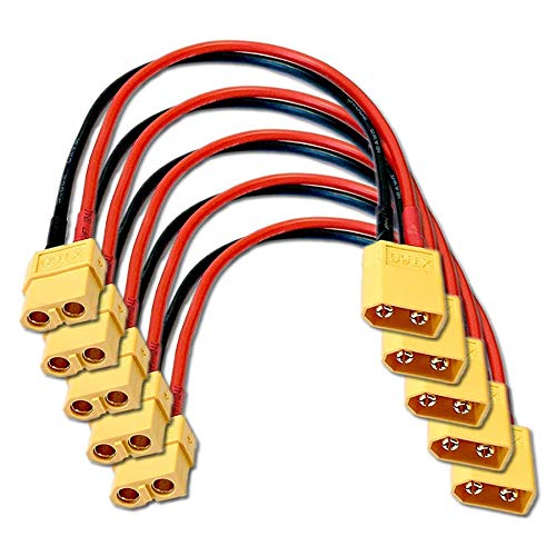 5X Stück Premium XT60 Verlängerungskabel Stecker auf Buchse Male auf Female Hochstromstecker Goldstecker Adapterkabel 20cm 14AWG für Lipo Akku Batterie Modellbau Verlängerung von VUNIVERSUM