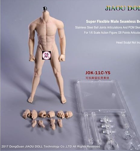 VUSLA JOK-11C-YS 1/6 Scale Super Flexible Male Muscular Seamless Body 10 Inch Collectible Action Figure (Pale Skin, no Head Sculpture) von VUSLA