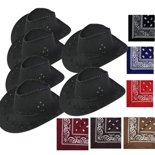 VVAULT Cowboyhut und Bandana-Set, Cowgirl-Hüte, Filz, Cowboy-Party-Hüte, Großpackung, Western-Bandanas für Kostüm, Party, Gastgeschenke, 12 Stück (Set 20) von VVAULT
