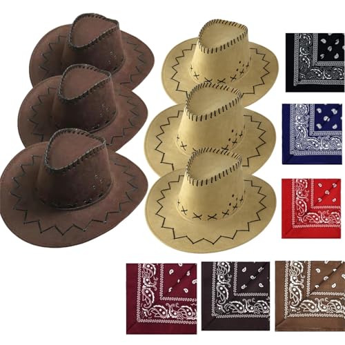 VVAULT Cowboyhut und Bandana-Set, Cowgirl-Hüte, Filz, Cowboy-Party-Hüte, Großpackung, Western-Bandanas für Kostüm, Party, Gastgeschenke, 12-teiliges Set von VVAULT