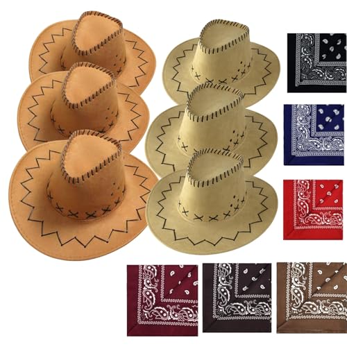 VVAULT Cowboyhut und Bandana-Set, Cowgirl-Hüte, Filz, Cowboy-Party-Hüte, Großpackung, Western-Bandanas für Kostüm, Party, Gastgeschenke, 12-teiliges Set VVAULT Cowboyhut und Bandana-Set, Cowgirl-Hüte, Filz, Cowboy-Party-Hüte, Großpackung, Western-Bandanas für Kostüm, Party, Gastgeschenke, 12-teiliges Set von VVAULT