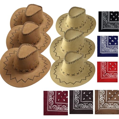 VVAULT Cowboyhut und Bandana-Set, Cowgirl-Hüte, Filz, Cowboy-Party-Hüte, Großpackung, Western-Bandanas für Kostüm, Party, Gastgeschenke, 12-teiliges Set VVAULT Cowboyhut und Bandana-Set, Cowgirl-Hüte, Filz, Cowboy-Party-Hüte, Großpackung, Western-Bandanas für Kostüm, Party, Gastgeschenke, 12-teiliges Set von VVAULT