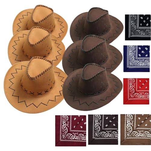 VVAULT Cowboyhut und Bandana-Set, Cowgirl-Hüte, Filz, Cowboy-Party-Hüte, Großpackung, Western-Bandanas für Kostüm, Party, Gastgeschenke (Set 1) von VVAULT