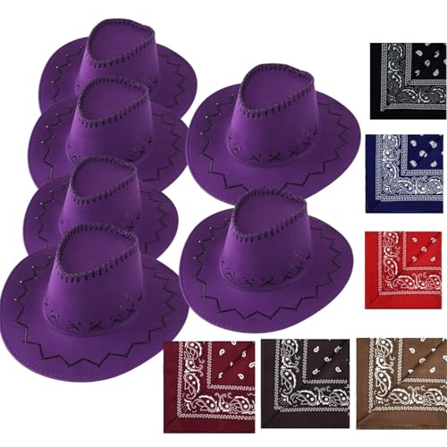 VVAULT Cowboyhut und Bandana-Set, Cowgirl-Hüte, Filz, Cowboy-Party-Hüte, Großpackung, Western-Bandanas für Kostüm, Party, Gastgeschenke (Set 16) von VVAULT