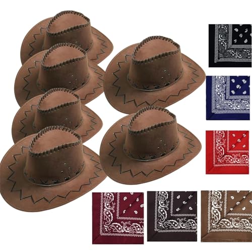VVAULT Cowboyhut und Bandana-Set, Cowgirl-Hüte, Filz, Cowboy-Party-Hüte, Großpackung, Western-Bandanas für Kostüm, Party, Gastgeschenke (Set 17) von VVAULT