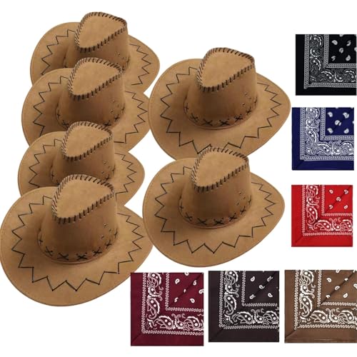 VVAULT Cowboyhut und Bandana-Set, Cowgirl-Hüte, Filz, Cowboy-Party-Hüte, Großpackung, Western-Bandanas für Kostüm, Party, Gastgeschenke (Set 18) von VVAULT