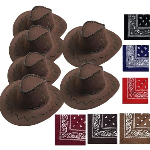 VVAULT Cowboyhut und Bandana-Set, Cowgirl-Hüte, Filz, Cowboy-Party-Hüte, Großpackung, Western-Bandanas für Kostüm, Party, Gastgeschenke (Set 19) von VVAULT