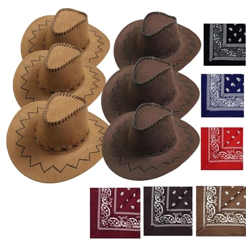 VVAULT Cowboyhut und Bandana-Set, Cowgirl-Hüte, Filz, Cowboy-Party-Hüte, Großpackung, Western-Bandanas für Kostüm, Party, Gastgeschenke (Set 2) von VVAULT