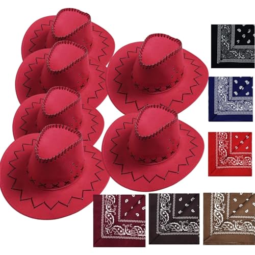 VVAULT Cowboyhut und Bandana-Set, Cowgirl-Hüte, Filz, Cowboy-Party-Hüte, Großpackung, Western-Bandanas für Kostüm, Party, Gastgeschenke (Set 21) von VVAULT