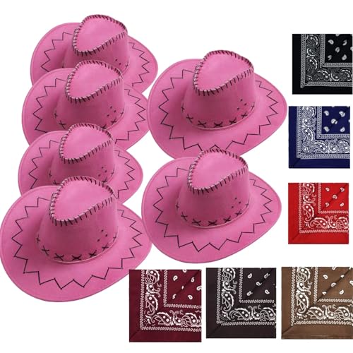 VVAULT Cowboyhut und Bandana-Set, Cowgirl-Hüte, Filz, Cowboy-Party-Hüte, Großpackung, Western-Bandanas für Kostüm, Party, Gastgeschenke (Set 23) von VVAULT
