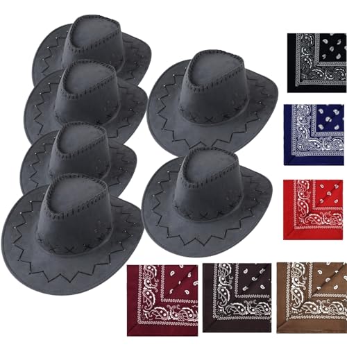 VVAULT Cowboyhut und Bandana-Set, Cowgirl-Hüte, Filz, Cowboy-Party-Hüte, Großpackung, Western-Bandanas für Kostüm, Party, Gastgeschenke (Set 24) von VVAULT