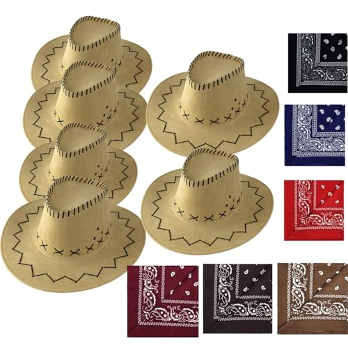 VVAULT Cowboyhut und Bandana-Set, Cowgirl-Hüte, Filz, Cowboy-Party-Hüte, Großpackung, Western-Bandanas für Kostüm, Party, Gastgeschenke (Set 25) von VVAULT