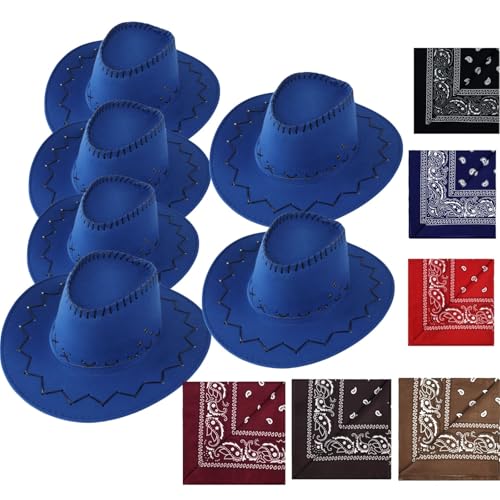 VVAULT Cowboyhut und Bandana-Set, Cowgirl-Hüte, Filz, Cowboy-Party-Hüte, Großpackung, Western-Bandanas für Kostüm, Party, Gastgeschenke (Set 26) von VVAULT