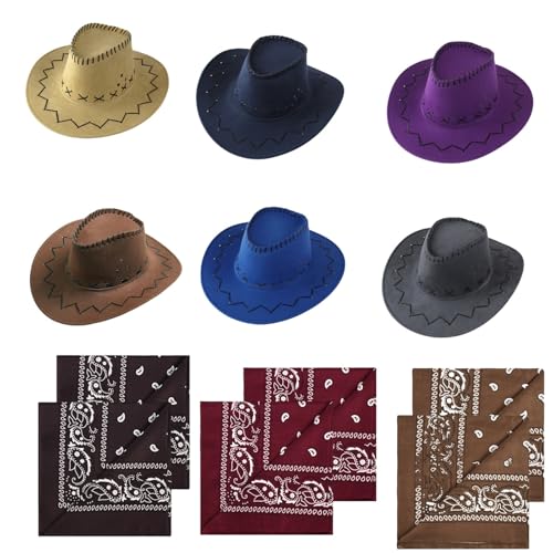 VVAULT Cowboyhut und Bandana-Set, Cowgirl-Hüte, Filz, Cowboy-Party-Hüte, Großpackung, Western-Bandanas für Kostüm, Party, Gastgeschenke (Set 27) von VVAULT