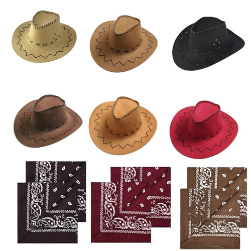 VVAULT Cowboyhut und Bandana-Set, Cowgirl-Hüte, Filz, Cowboy-Party-Hüte, Großpackung, Western-Bandanas für Kostüm, Party, Gastgeschenke (Set 28) von VVAULT