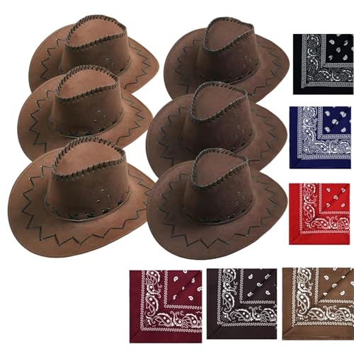 VVAULT Cowboyhut und Bandana-Set, Cowgirl-Hüte, Filz, Cowboy-Party-Hüte, Großpackung, Western-Bandanas für Kostüm, Party, Gastgeschenke (Set 3) von VVAULT