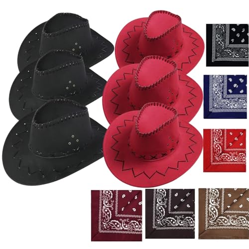 VVAULT Cowboyhut und Bandana-Set, Cowgirl-Hüte, Filz, Cowboy-Party-Hüte, Großpackung, Western-Bandanas für Kostüm, Party, Gastgeschenke (Set 4) von VVAULT