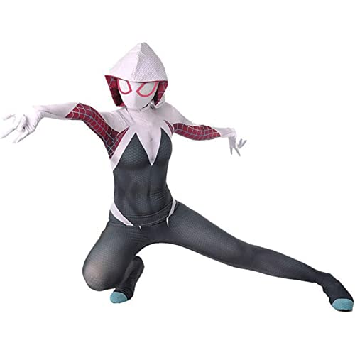 Gwen Spiderman-Kostüm für Mädchen, 6-7 Jahre, Elastan/Lycra, 3D-Druck, Kostüm, Overall für Damen, Halloween, Karneval, Anzug (Farbe: Weiß, Größe: 120-130 cm) von VVlight