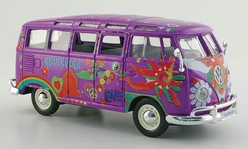 VW T 1 Samba Bus, Hippie, lila , mit Dekor, Modellauto, Fertigmodell, Maisto 1:24 von VW