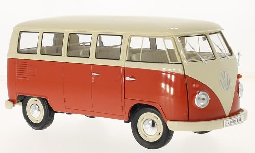 VW T1, beige/hellrot, 1963, Modellauto, Fertigmodell, Welly 1:18 von Welly