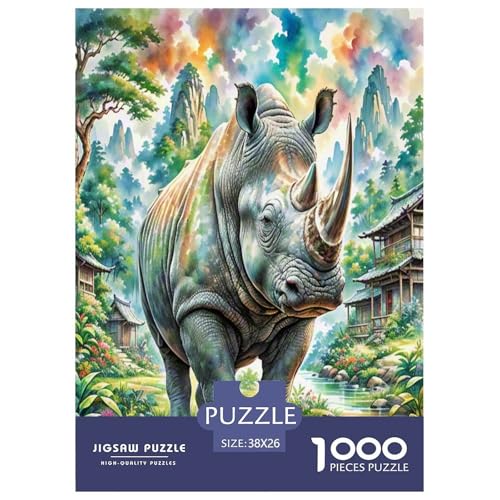 Nashörner Puzzle 1000 Teile Schwer Puzzle Spielzeug Lernspiel Impossible Herausforderungsspielzeug Für Erwachsene Kinder 38x26cm/1000pcs von VWENOLRIX