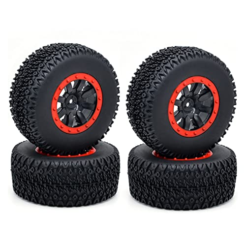 XEBRAD 110mm RC Auto Gummireifen Felgensatz 1/10 Short Course Truck, für, for ARRMA, SENTON 4X4 550 MEGA XLH 9125, for Traxxas, Slash, for Redcat, for HSP, RC-Autoreifen(7542 red) von VXELY