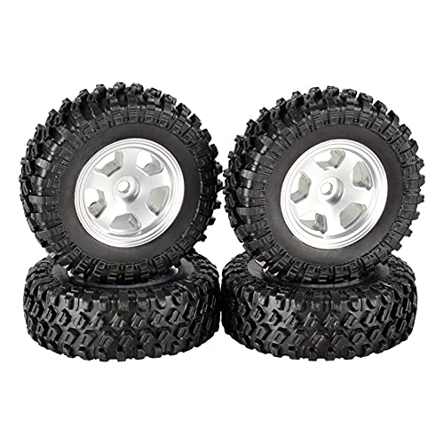 XEBRAD 4 STÜCKE 49 * 18mm Micro Rad Metall Beadlock Felgen Gummi Reifen 1/24 RC Crawler Auto, for Axial, SCX24 90081 AXI90081 AXI00001 Deadbolt RC-Autoreifen(2402SR Silver) von VXELY