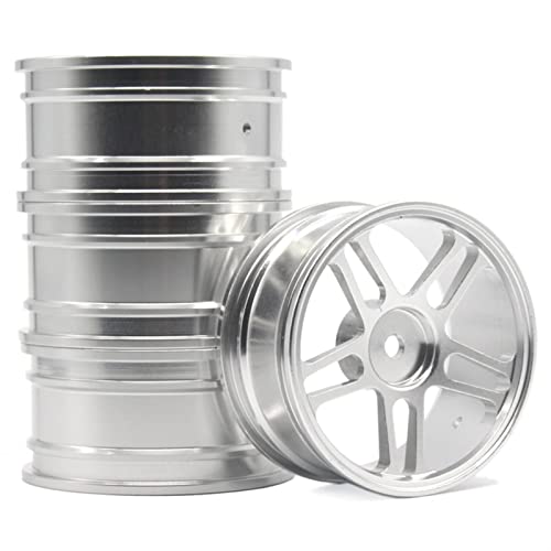 XEBRAD 4 Stück, 1 Satz, Aluminiumlegierung, Metallfelgen, for HPI, for HSP, RC-Modell 1:10 On-Road-Rennwagen, for HSP, 94123/94122/94103 D4/D3/CS 106 Alle RC-Autoreifen(Silver) von VXELY