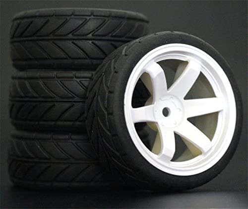 XEBRAD 4 Stück 1/10 On-Road-Autoreifen 26 * 64 MM ABS-Felge Gummireifen 702, for HSP, for Tamiya, for HPI, for Kyosho, 94122 94123 D3 D4 Tt02 RC-Autoreifen(702-6086) von VXELY