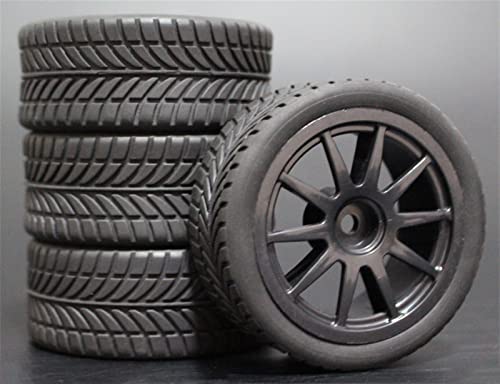 XEBRAD 4 Stück 1/10 On-Road-Autoreifen 26 * 64 MM ABS-Felge Gummireifen 910, for HSP, for Tamiya, for HPI, for Kyosho, 94122 94123 D3 D4 Tt02 RC-Autoreifen(910B-6085) von VXELY