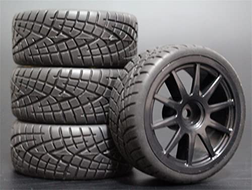 XEBRAD 4 Stück 1/10 On-Road-Autoreifen 26 * 64 MM ABS-Felge Gummireifen 910, for HSP, for Tamiya, for HPI, for Kyosho, 94122 94123 D3 D4 Tt02 RC-Autoreifen(910B-8001) von VXELY