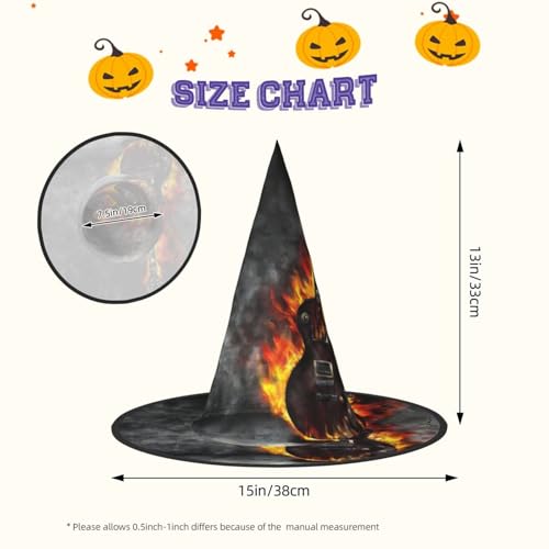 VXXNlnn 1 x Halloween-Hut – Hexen, brennende Gitarre, Druck, Dekoration, Party, Cosplay, Rollenspiel, Festival, Karneval, Stirnband für Feste, Ostern VXXNlnn 1 x Halloween-Hut – Hexen, brennende Gitarre, Druck, Dekoration, Party, Cosplay, Rollenspiel, Festival, Karneval, Stirnband für Feste, Ostern von VXXNlnn