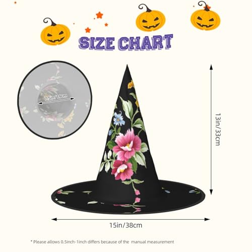VXXNlnn 1 x Halloween-Hut – Hexen handbemalter Blumendruck, Dekoration, Party, Cosplay, Rollenspiel, Festival, Karneval, Stirnband für Feste, Ostern VXXNlnn 1 x Halloween-Hut – Hexen handbemalter Blumendruck, Dekoration, Party, Cosplay, Rollenspiel, Festival, Karneval, Stirnband für Feste, Ostern von VXXNlnn