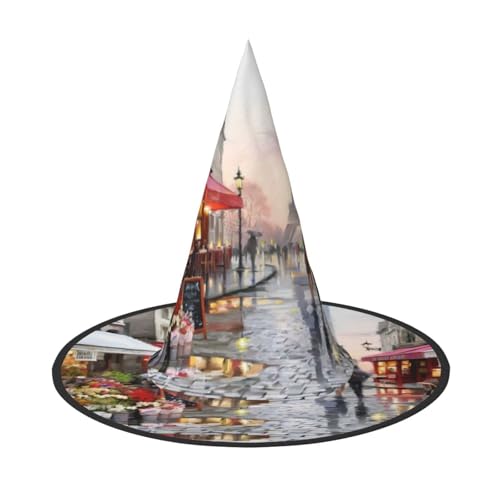 VXXNlnn Halloween-Hut – Hexen-Ölgemälde Paris, Straßenszene, Eiffelturm, Druck, Dekoration, Party, Cosplay, Rollenspiel, Festival, Karneval, Stirnband für Feste, Ostern, 2 Stück von VXXNlnn