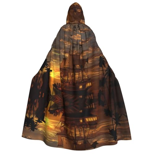 VXXNlnn Halloween-Kapuzenumhang für Erwachsene, Motiv: Boot bei Dämmerung, bedruckt, für Party, Karneval, Cosplay und Bühnenauftritte von VXXNlnn