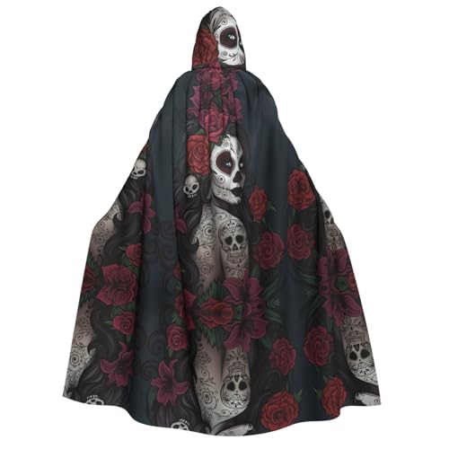 VXXNlnn Halloween-Kapuzenumhang für Erwachsene, Motiv: Tag der Toten, Mädchen, bedruckt, für Party, Karneval, Cosplay, Bühnenauftritte von VXXNlnn
